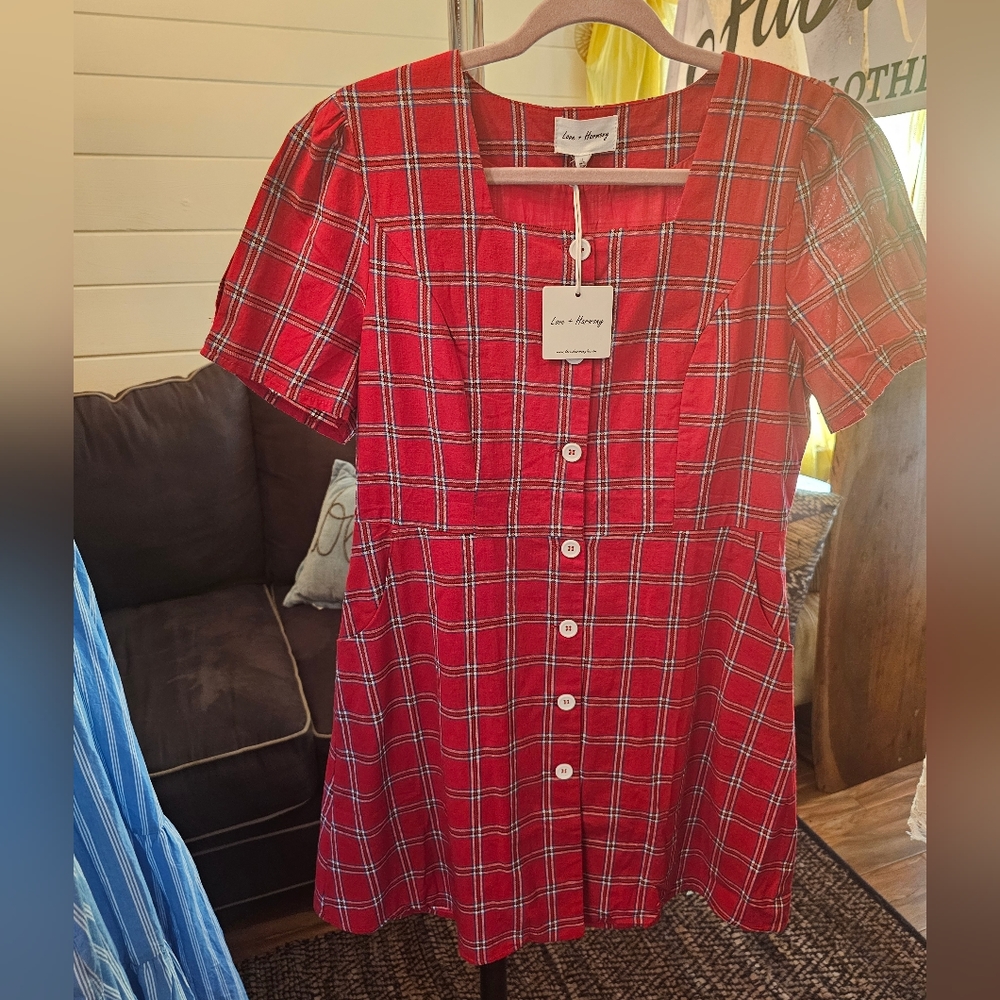 Tartan Preppy Buttoned Down Dress by LOVE + HARMONY